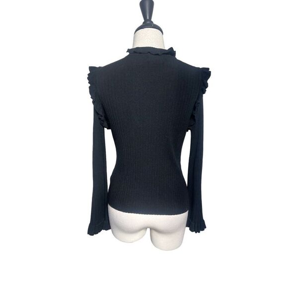 Line & Dot Black Ribbed Long Trumpet Sleeve Sweater Size Small - Picture 2 of 5